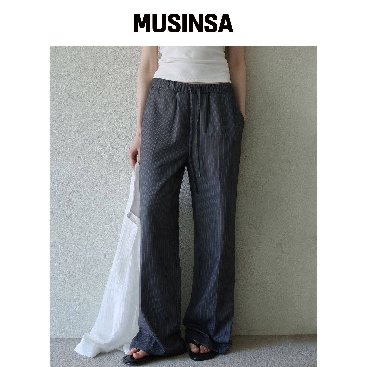 LOVLOV 正式细条纹松紧短裤_GREY MUSINSA韩国官网直邮进口