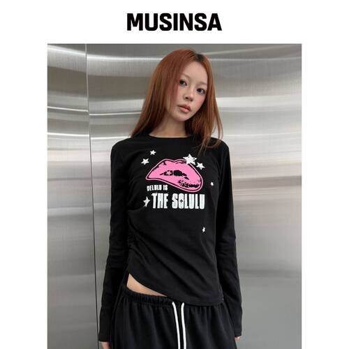 SLEEKGLOW DELULU 侧边抽褶长袖[黑色] MUSINSA韩国官网直邮进口