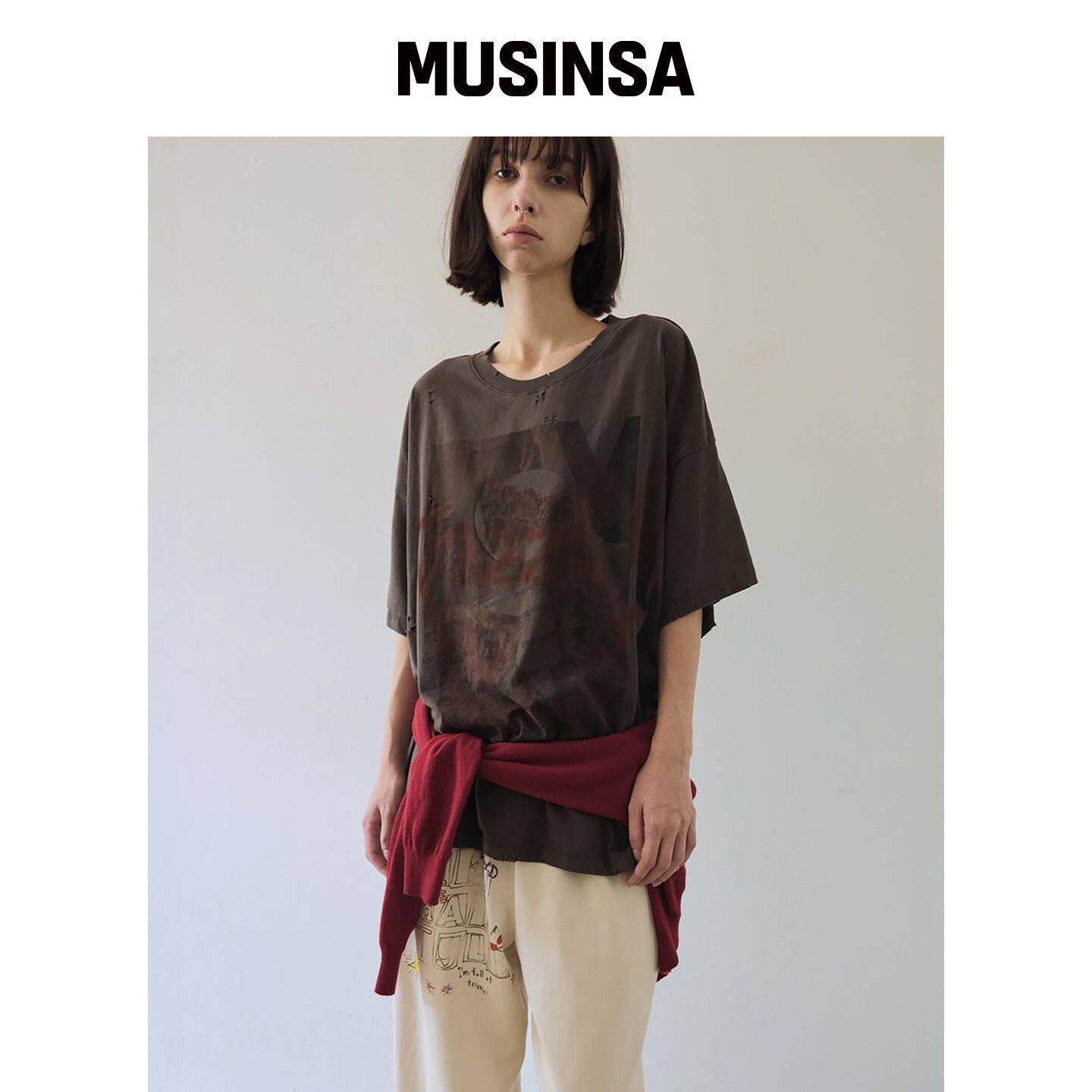 WKND PROJECT 刷毛披萨手绘T恤（棕色） MUSINSA韩国官网直邮进口
