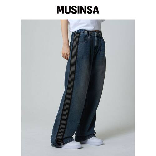 UNKNOWN PLANET 侧边宽松牛仔裤 深蓝色 MUSINSA韩国直邮官方正品