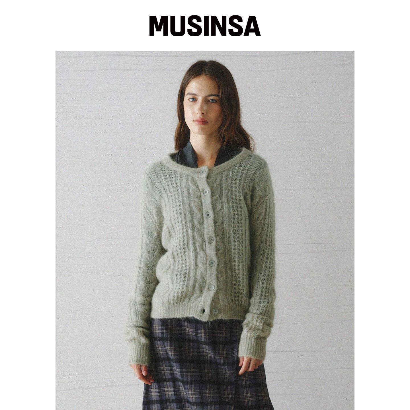 LENINA JASMIN 麻花马海毛针织开衫_薄荷绿 MUSI韩国官网直邮进口