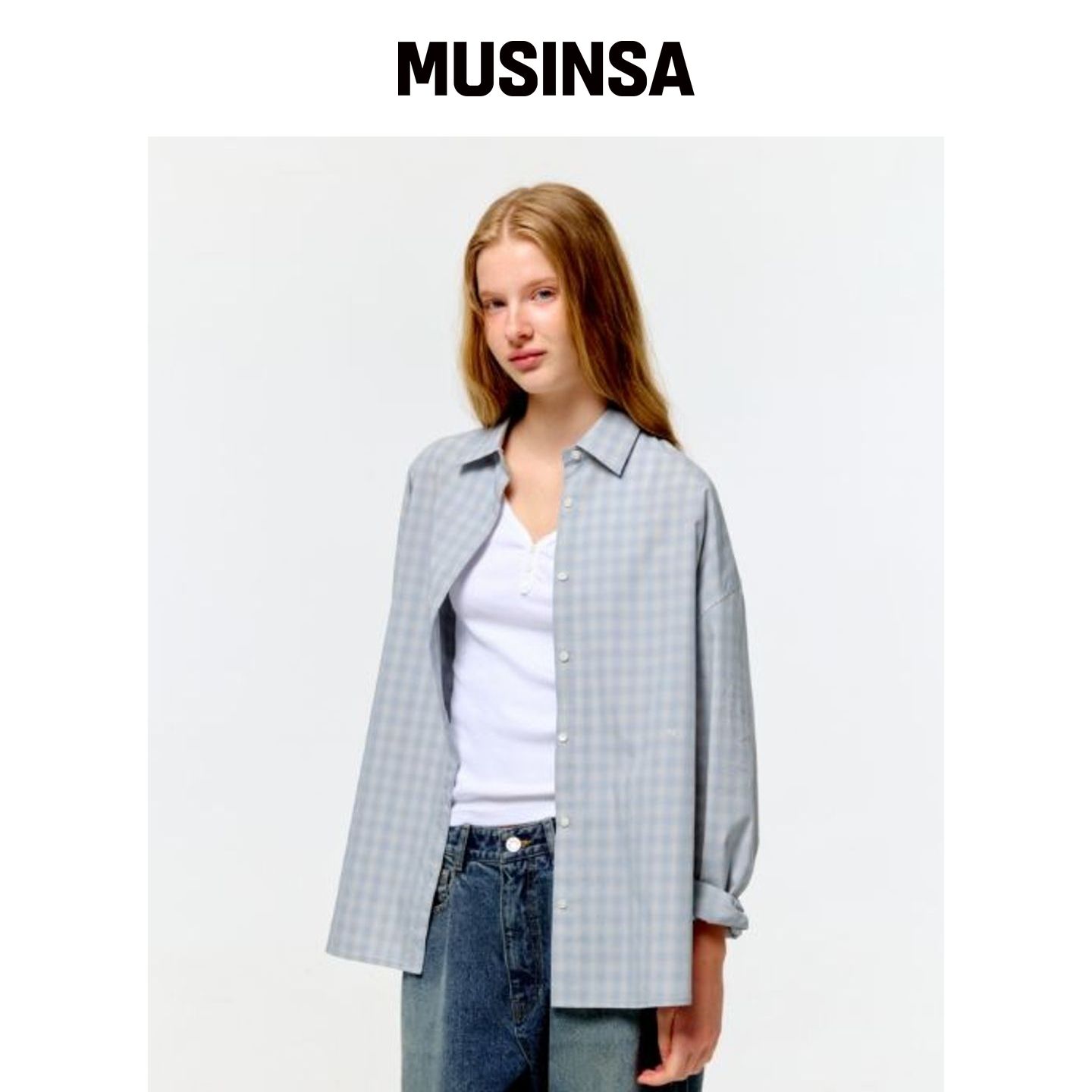 DEPOUND 格纹超大球拍衬衫 [打火机蓝] MUSINSA韩国直邮官方正品