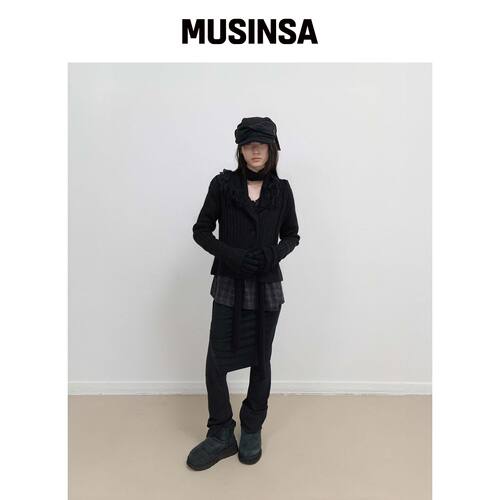 OJOS 流苏领针织开衫 / 黑色 MUSINSA韩国官网直邮进口