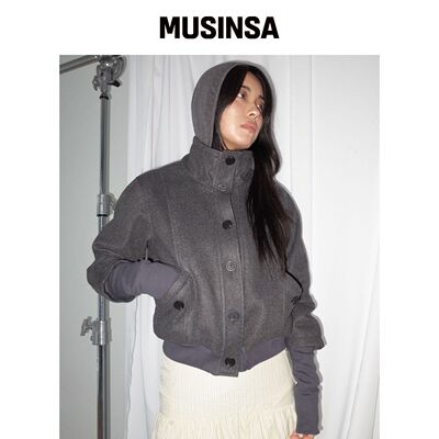 CHICKS 高领足尖保暖麦克风blouson夹克炭灰色 M韩国官网直邮进口