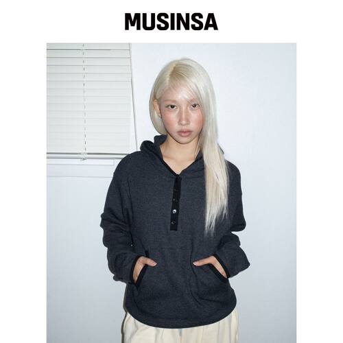 CHICKS BREEZE 华夫格亨利领连帽卫衣炭灰色 MUS韩国官网直邮进口