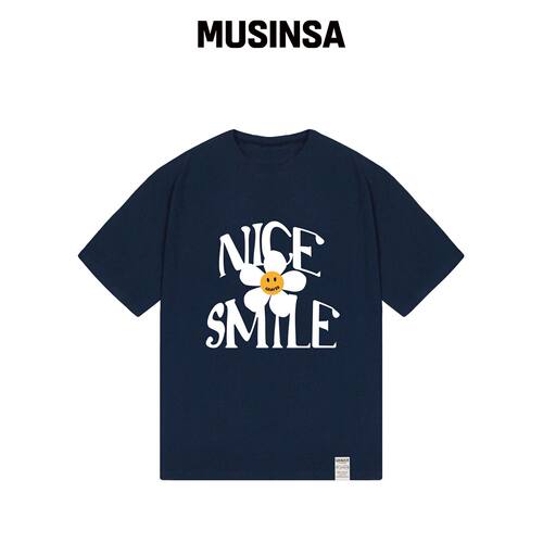 GRAVER NICE SMILE LOGO 花卉短袖T恤_海军蓝韩国官网直邮进口