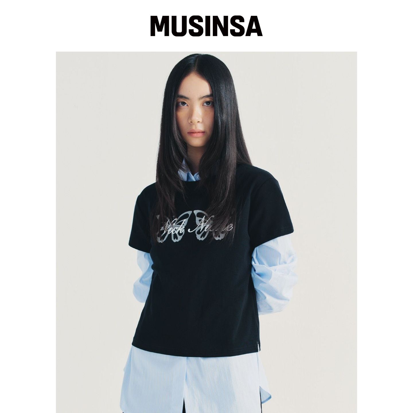 NICK&NICOLE 蝴蝶双胞胎图案上衣_黑色 MUSINSA韩国直邮官方正品