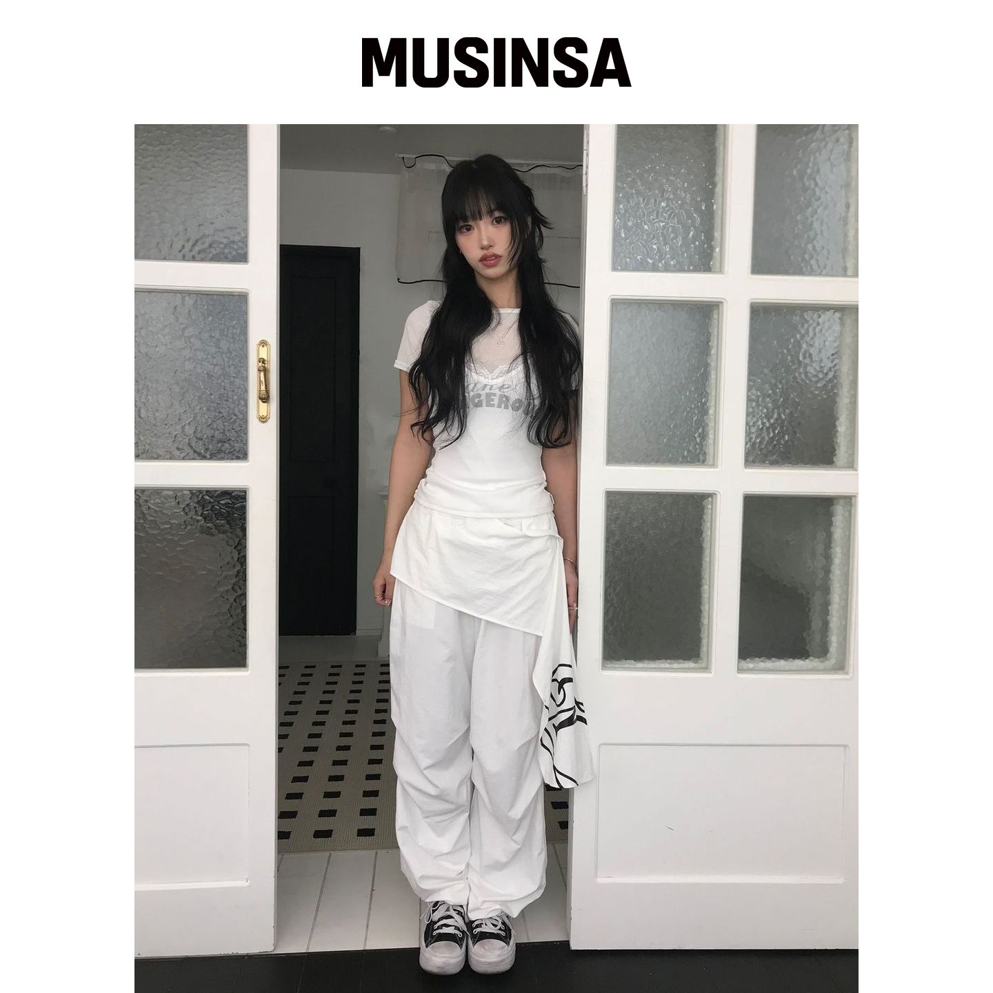 YOUHEE 降落伞层叠裤_白色 MUSINSA韩国直邮官方正品