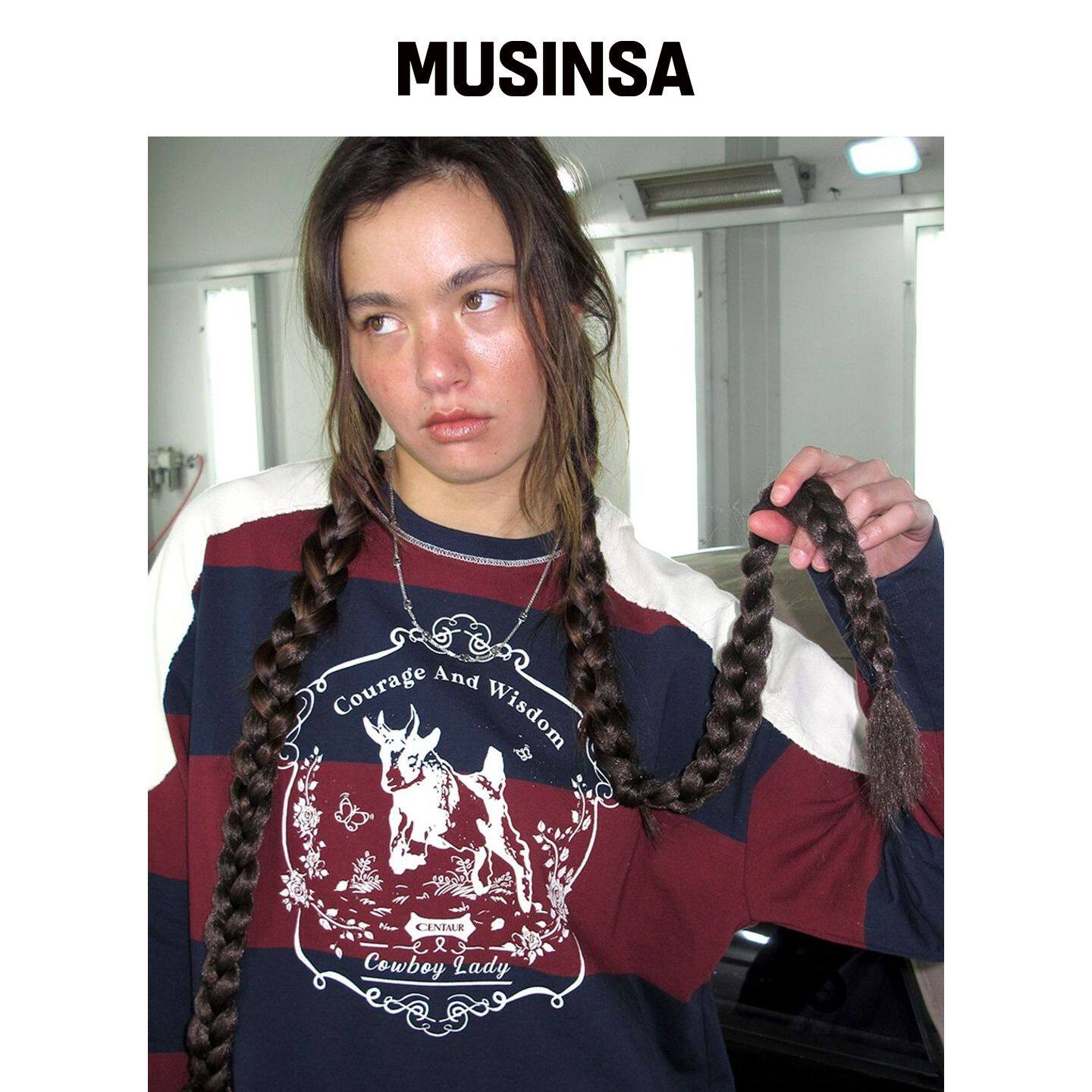 CENTAUR.KR 复古条纹长袖T恤_酒红色 MUSINSA韩国官网直邮进口
