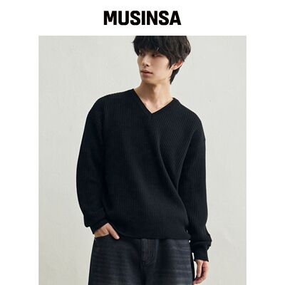 ROTEMBER 黑色罗纹V领 cropped 针织衫 MUSINSA韩国官网直邮进口
