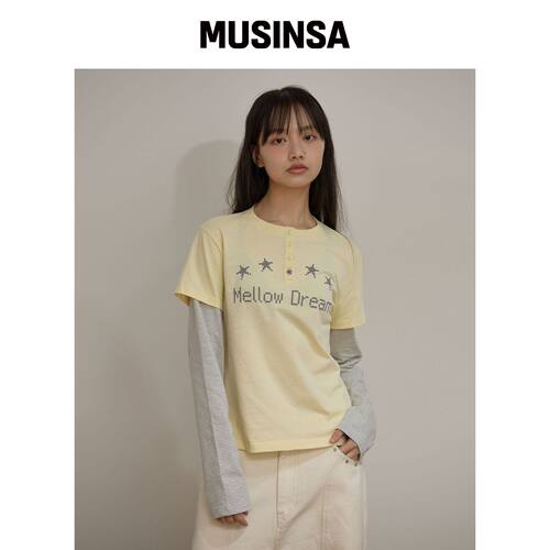 WAIKEI MELLOW DREAM 条纹层叠T恤 黄色 MUSINSA韩国官网直邮进口