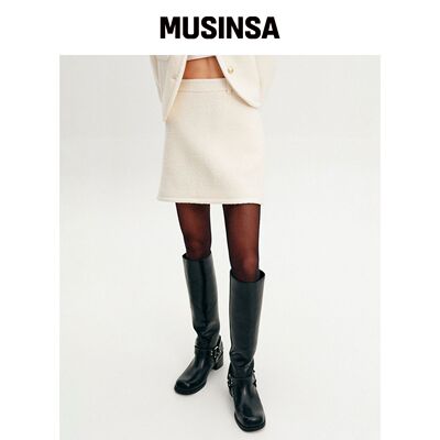 LOOKAST ROSIE TRIMMING WOOL SKIRT_象牙白 MUS韩国官网直邮进口