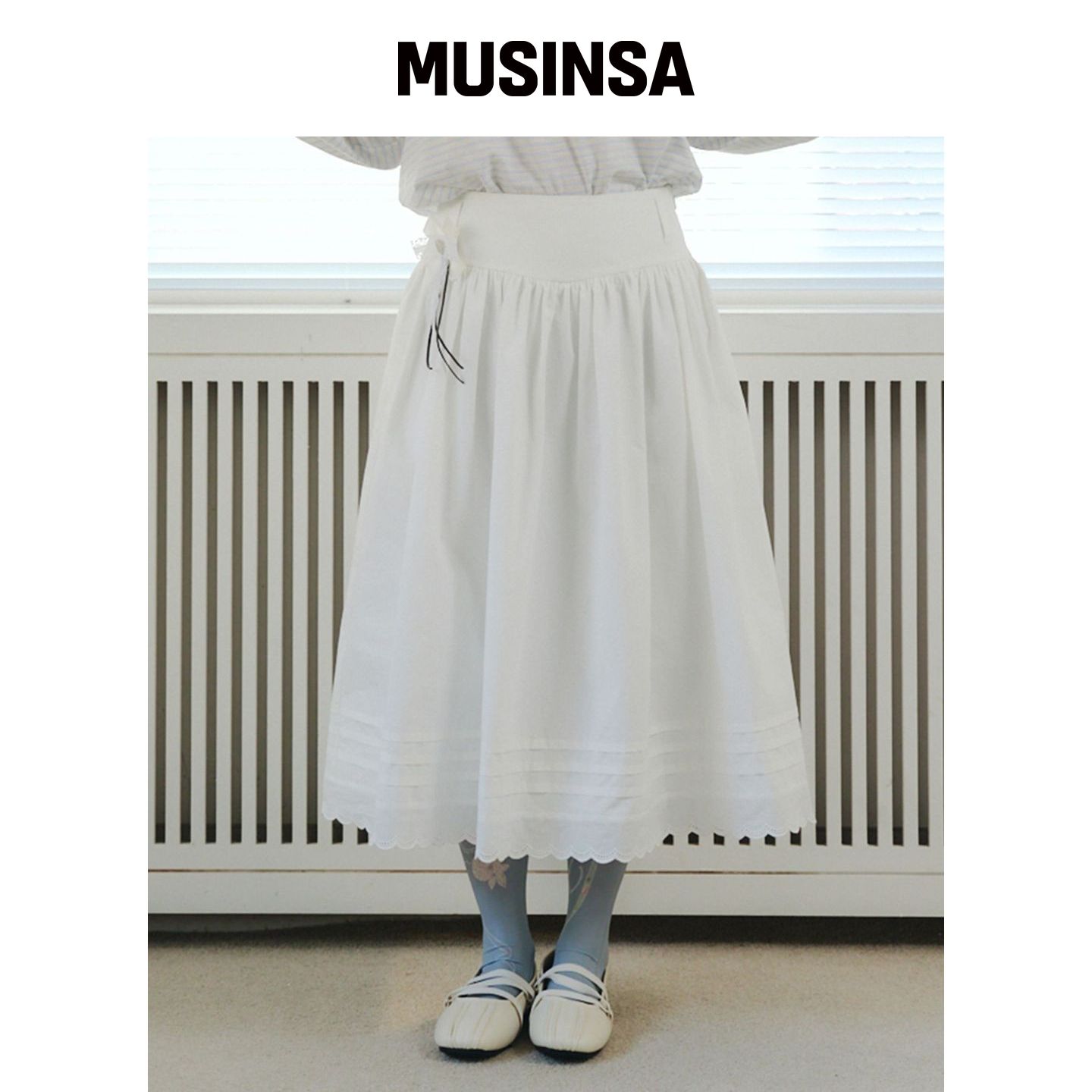 CELITAILS YOKE SHIRRING LONG SKIRT_WHITE MUS韩国官网直邮进口图片