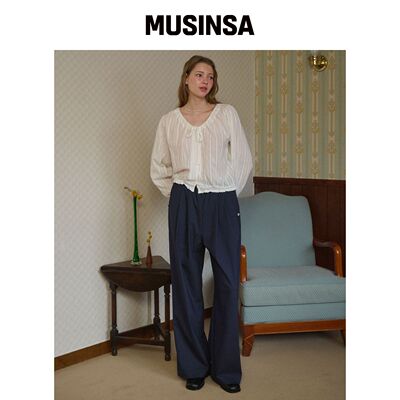 LOSSYROW 双褶条纹西装裤海军蓝 MUSINSA韩国直邮官方正品