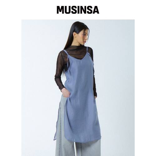 UNKNOWN PLANET 透视开衩连衣裙 蓝色 MUSINSA韩国直邮官方正品