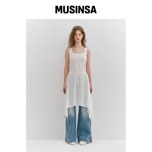 MEENDERI STRAP CUTTING JERSEY DRESS - WHITE韩国官网直邮进口
