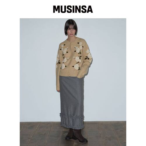 MARGARIN FINGERS FRILL MAXI SKIRT (灰色)韩国官网直邮进口