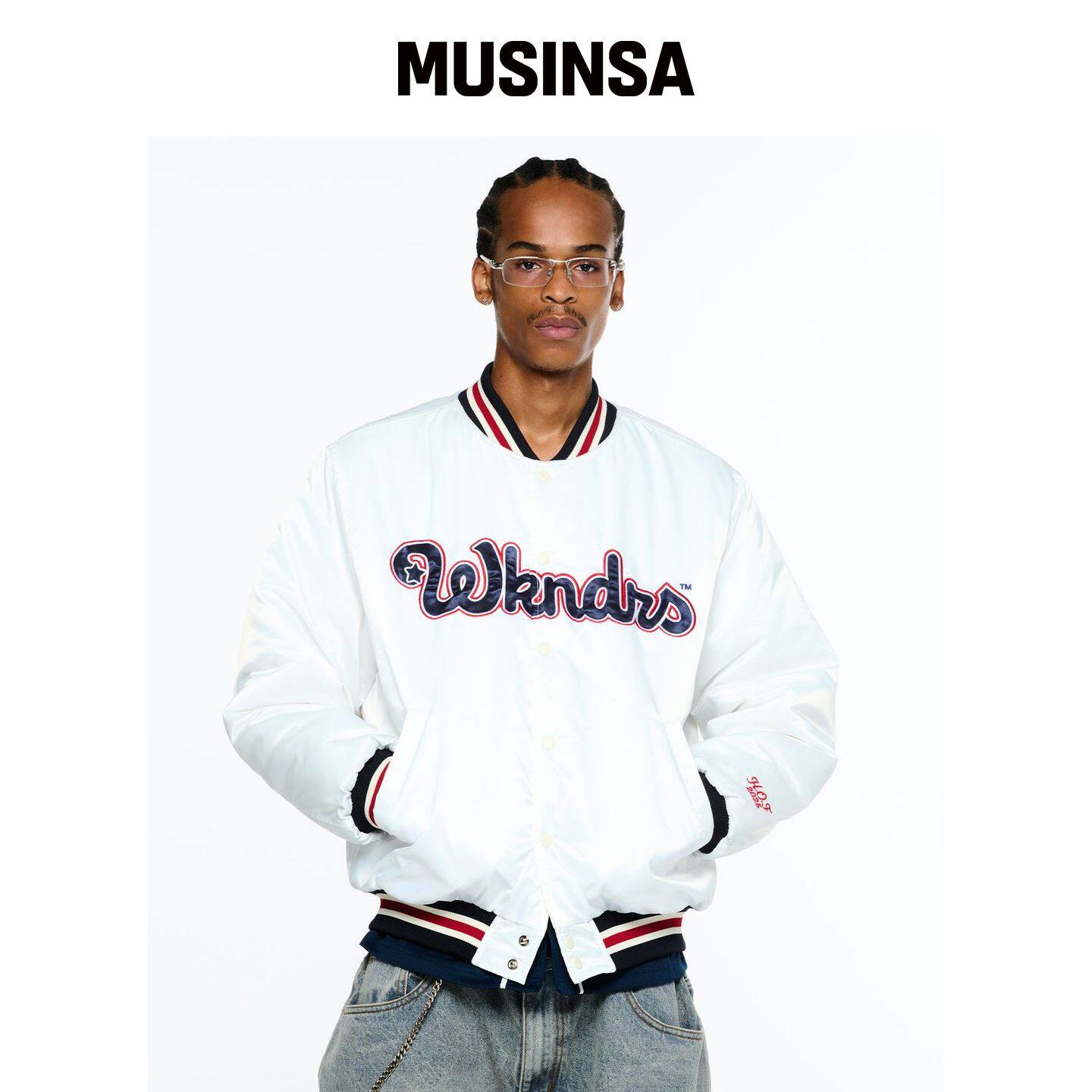 WKNDRS 经典棒球夹克 (白色) MUSINSA韩国官网直邮进口