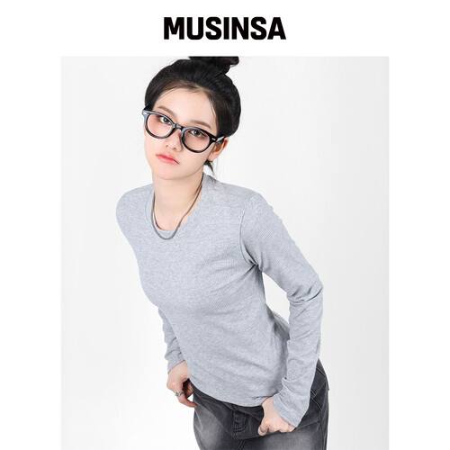 FOR THE FIT 罗纹长袖T恤_灰色韩国官网直邮进口MUSINSA