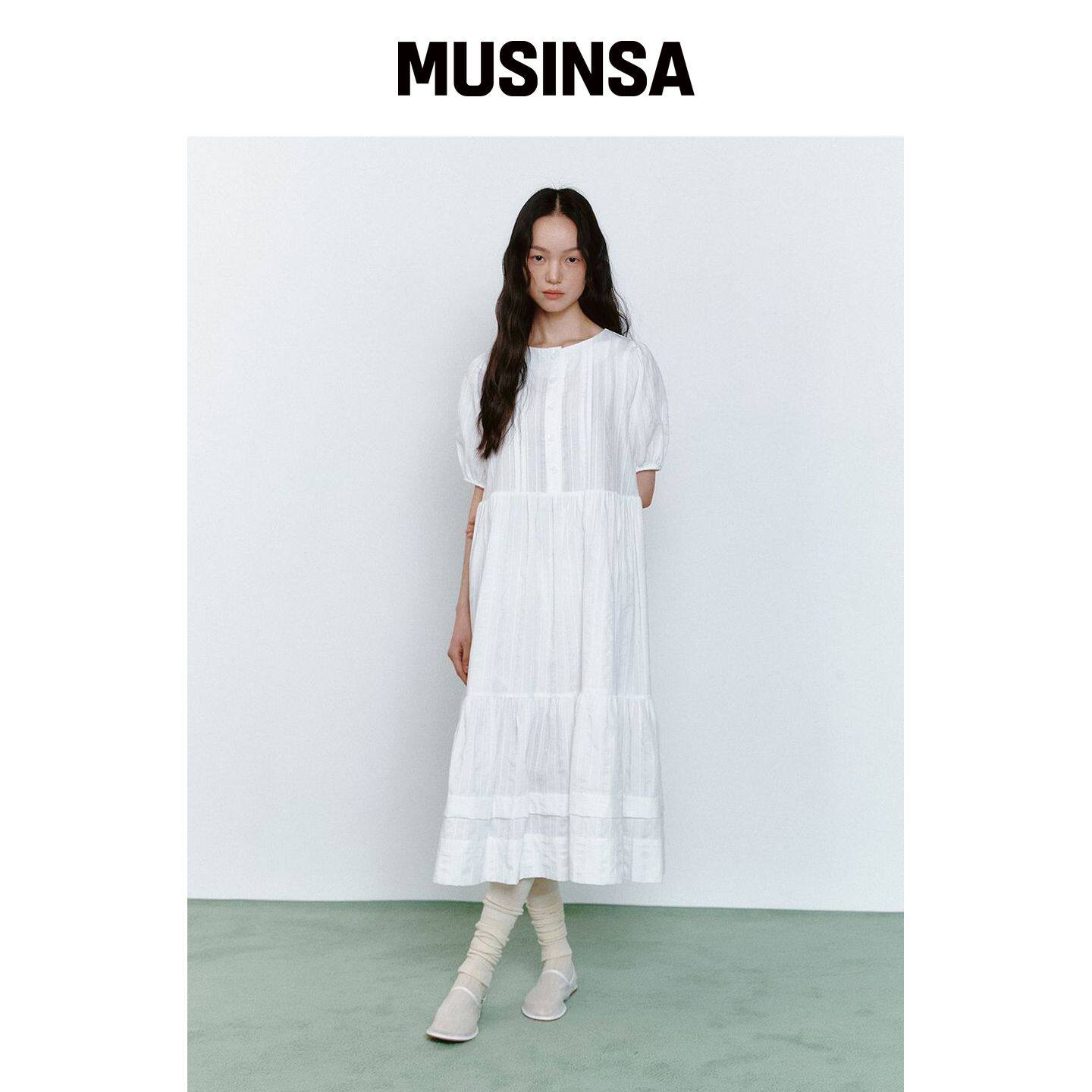 GANISONG FOREST PAIRE 按扣连衣裙_白色 MUSINS韩国官网直邮进口
