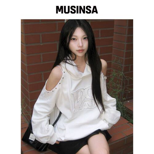 ILLIGO 连帽卫衣白色宽松铆钉街头甜美MUSINSA韩国官网直邮进口