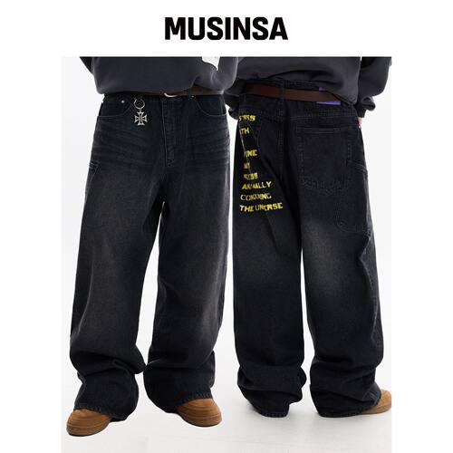 HOODHOOD NO STRESS 大口袋牛仔裤 黑色 MUSINSA韩国直邮官方正品
