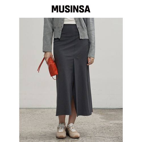 320SHOWROOM H型开衩长裙 炭灰色韩国官网直邮进口