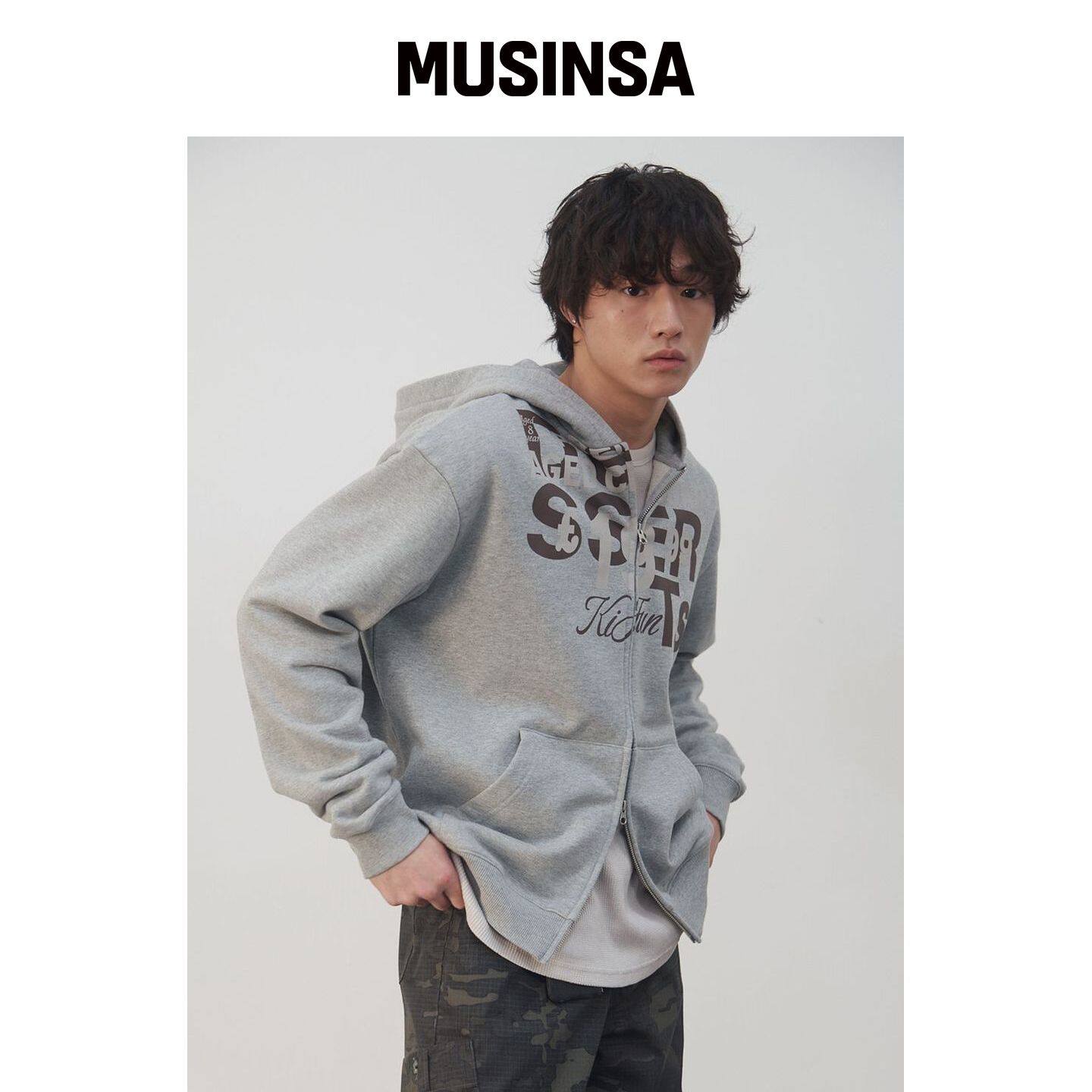 KIJUN MEN 杂货连帽拉链卫衣 混色灰 MUSINSA韩国官网直邮进口