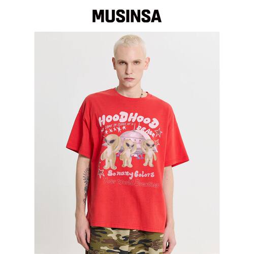 HOODHOOD 艾莉恩 PEACE 短袖T恤 红色 MUSINSA韩国直邮官方正品