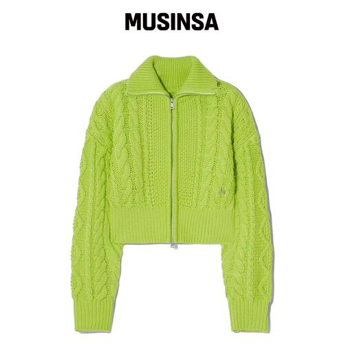 CGP WAVE logo cable crop knit zip-up_青柠韩国官网直邮进口