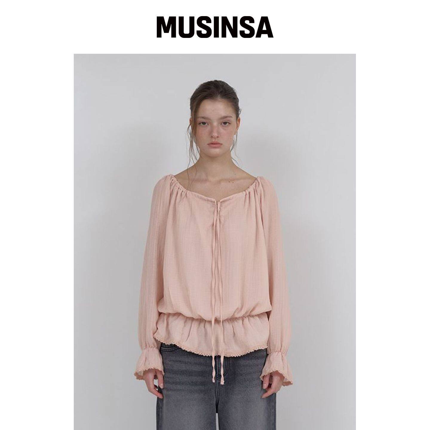 ASURA 露肩褶皱衬衫(粉色) MUSINSA韩国官网直邮进口