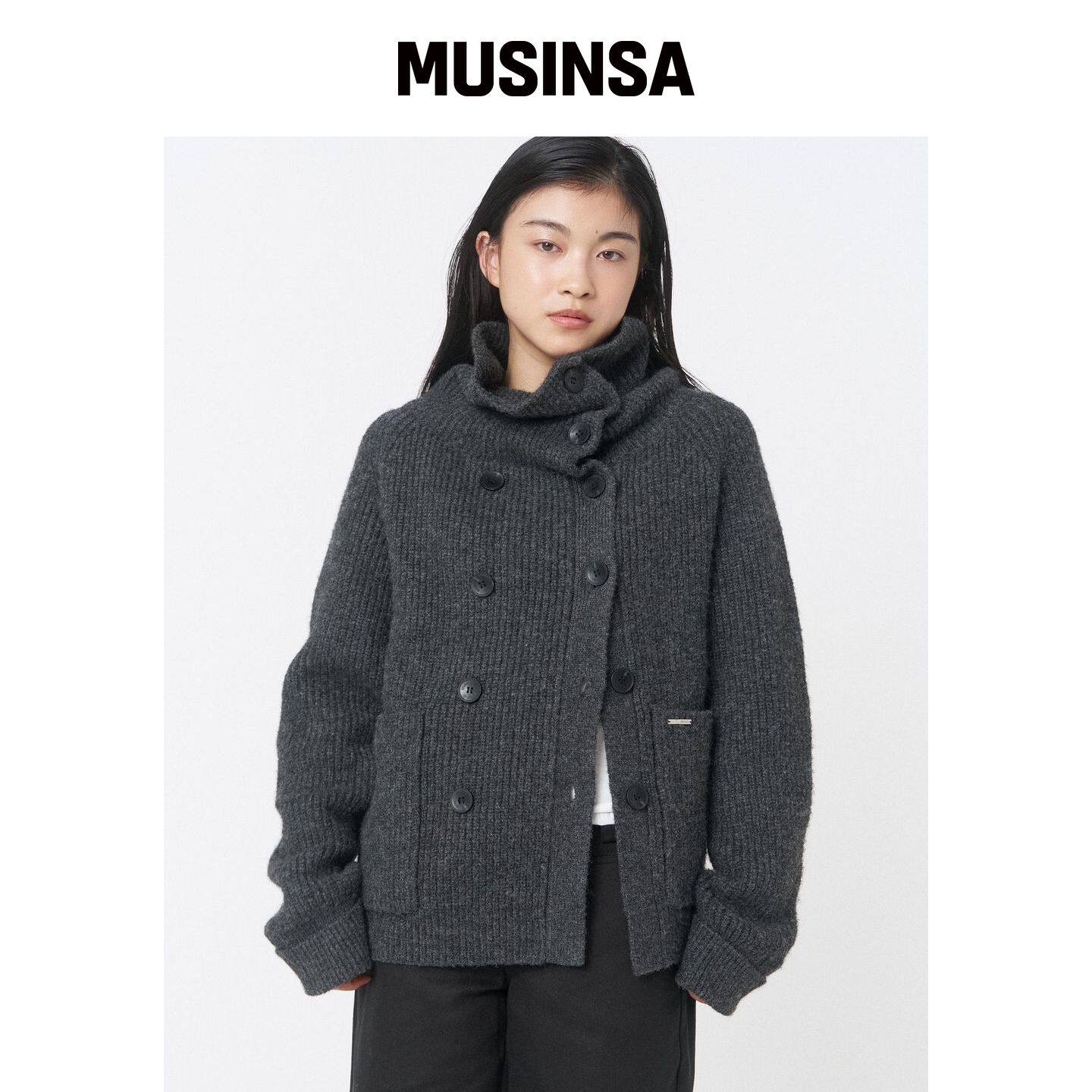 MISEKI SEOUL 百搭双扣粗针织开衫外套MUSINSA韩国官网直邮进口