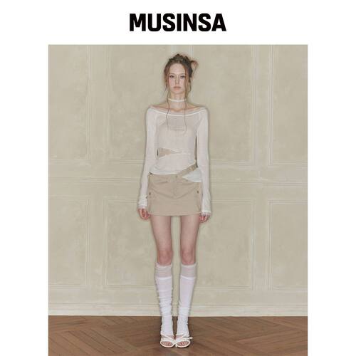 PAINORPLEASURE NIX MINI SKIRT 米色 MUSINSA韩国官网直邮进口