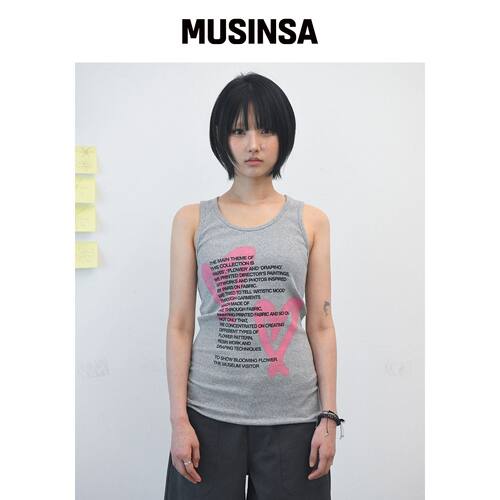 THEMUSEUMVISITOR 爱心印花无袖上衣(混灰色) MU韩国官网直邮进口