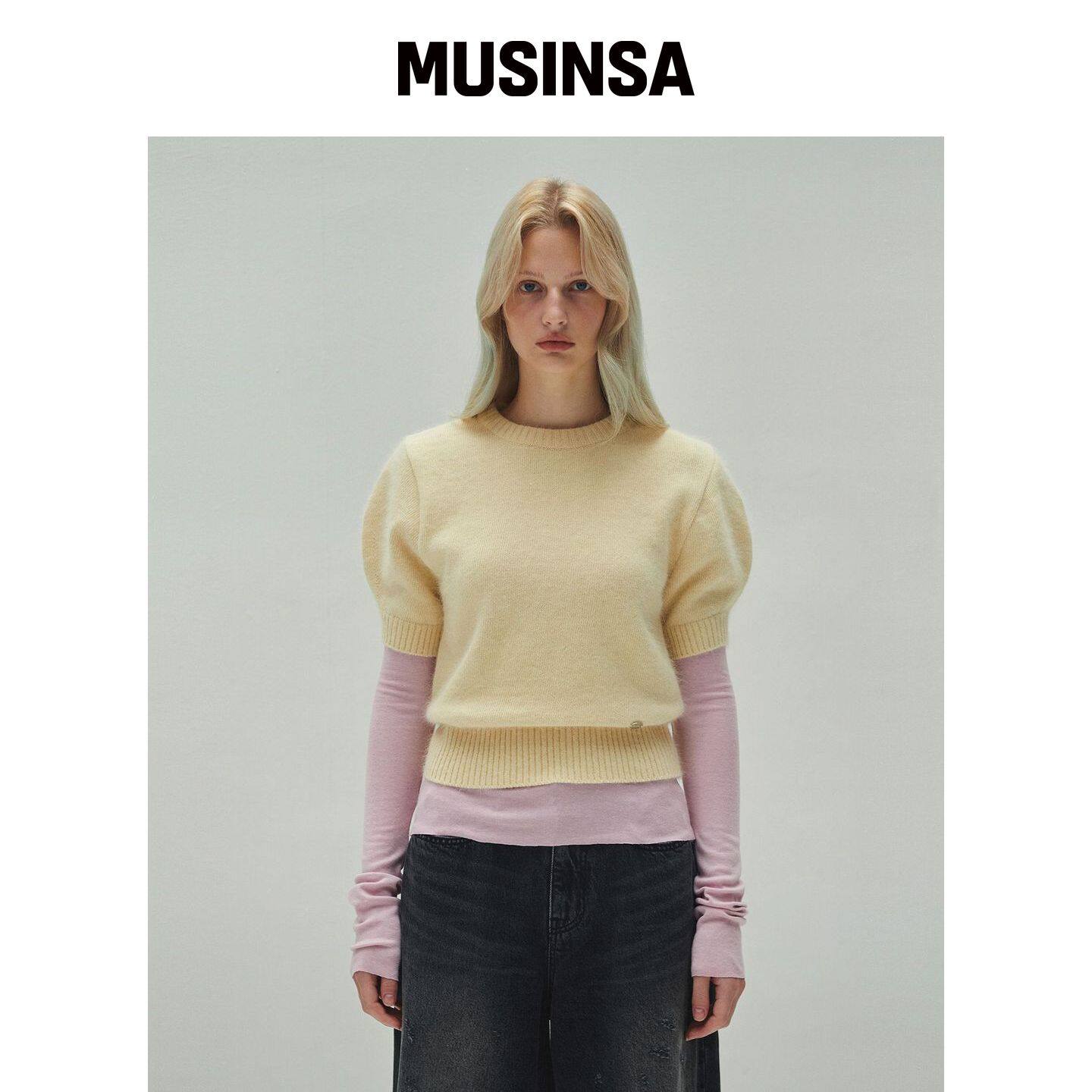DIAGONAL MOHAIR 半袖针织衫 (柠檬色) MUSINSA韩国官网直邮进口