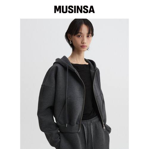 DEFINE (W) 霓虹短款连帽拉链衫 炭灰色韩国官网直邮进口MUSINSA