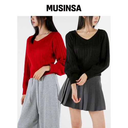 UMM 女款双V领短款长袖针织衫 5COLOR MUSINSA韩国官网直邮进口