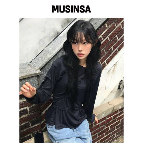 CHICKS 挂脖层叠长袖套装 深蓝色 MUSINSA韩国直邮官方正品