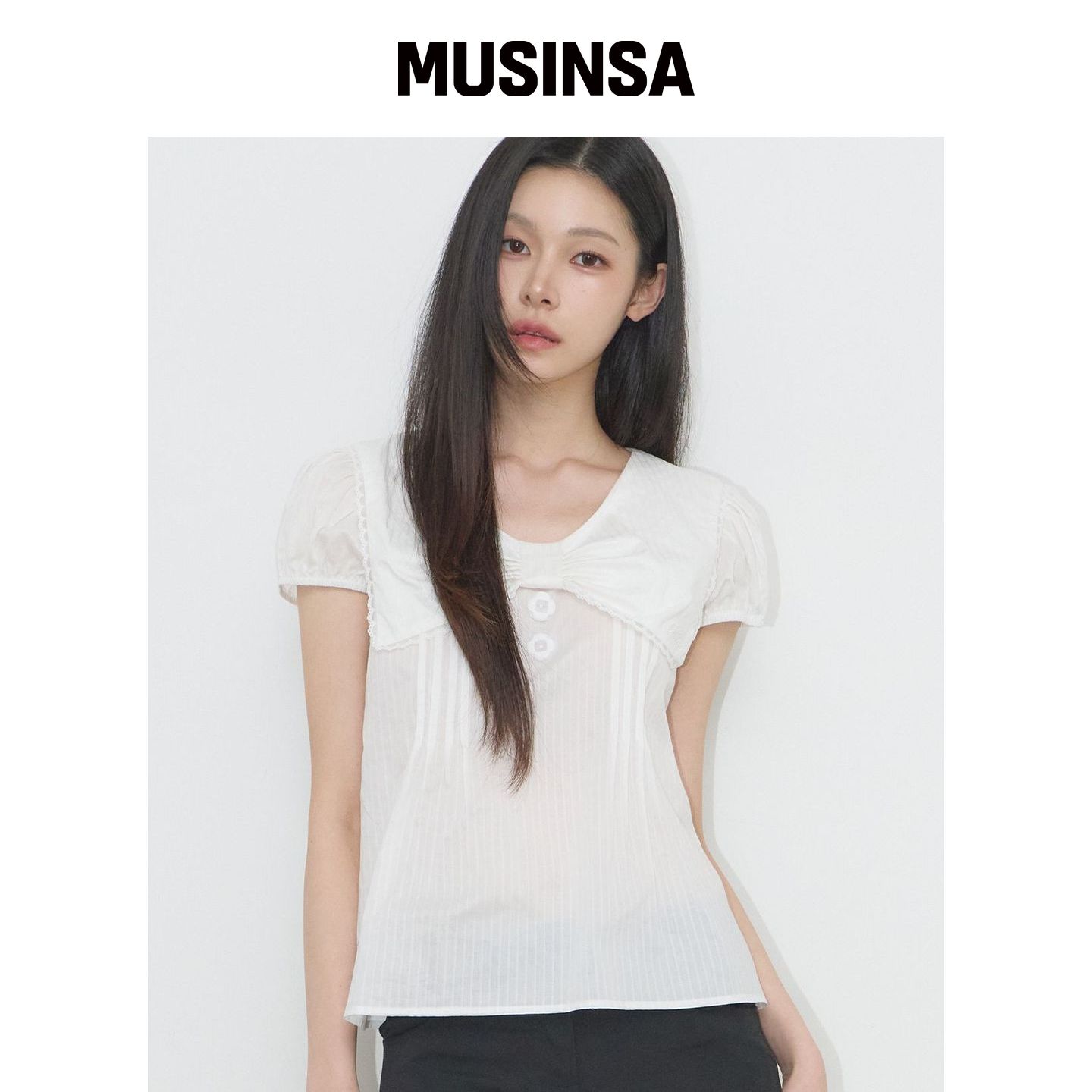 ILLIGO 白色蝴蝶结水手领上衣女百搭法式MUSINSA韩国官网直邮进口图片