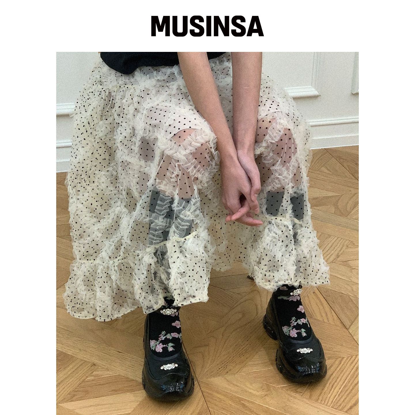 HOKUSPOKUS 波点荷叶边裙 / 香槟色 MUSINSA韩国直邮官方正品