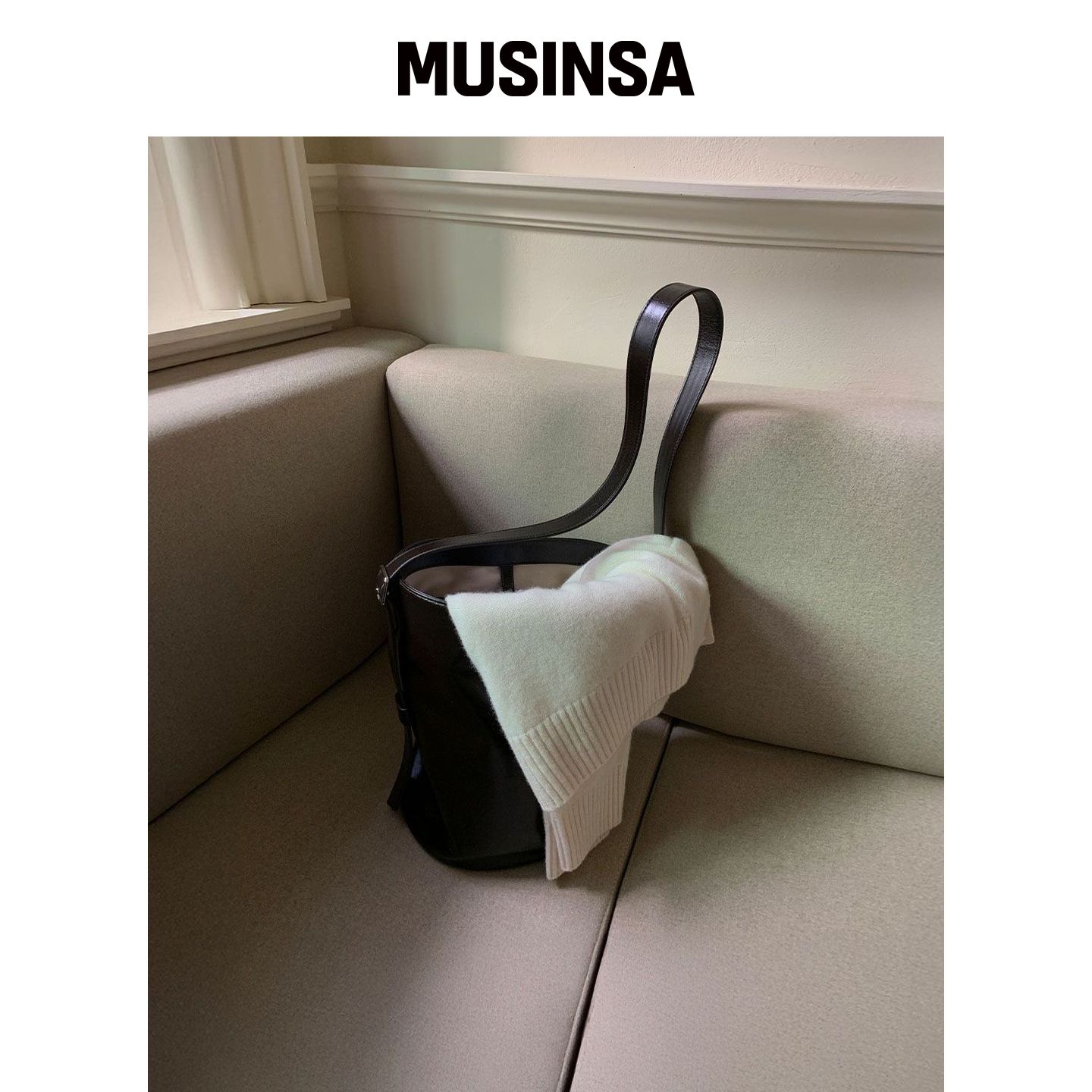 ARTID 拉链皮革水桶包_深棕色 MUSINSA韩国官网直邮进口