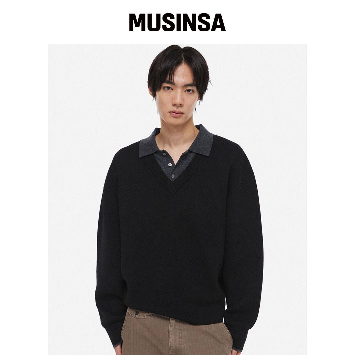 DNSR 叠层领羊毛混纺针织衫 黑色 MUSINSA韩国官网直邮进口