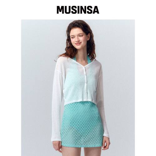 CORALIQUE 亚麻透视短款开衫白色 MUSINSA韩国官网直邮进口