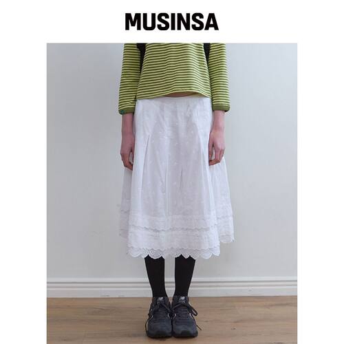 NOCONTENT 336. 褶皱蕾丝裙子 _ WHITE MUSINSA韩国官网直邮进口