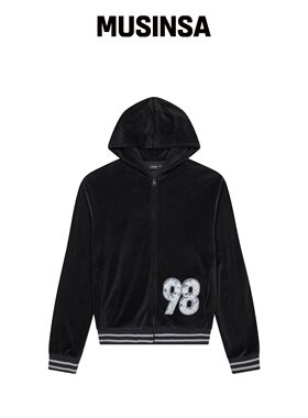 AAKAM 98 Patch 天鹅绒拉链连帽卫衣（黑色）韩国官网直邮进口