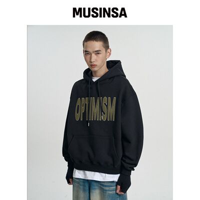 MOO OPTIMISM 拼布连帽卫衣 - 黑色韩国官网直邮进口MUSINSA