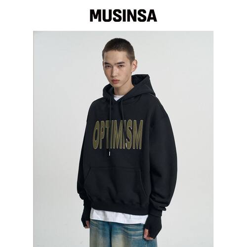 MOO OPTIMISM 拼布连帽卫衣 - 黑色 MUSINSA韩国直邮官方正品