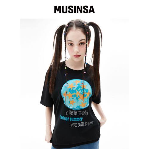 LUVISTRUE VS SEA 珠子T恤（黑色） MUSINSA韩国官网直邮进口