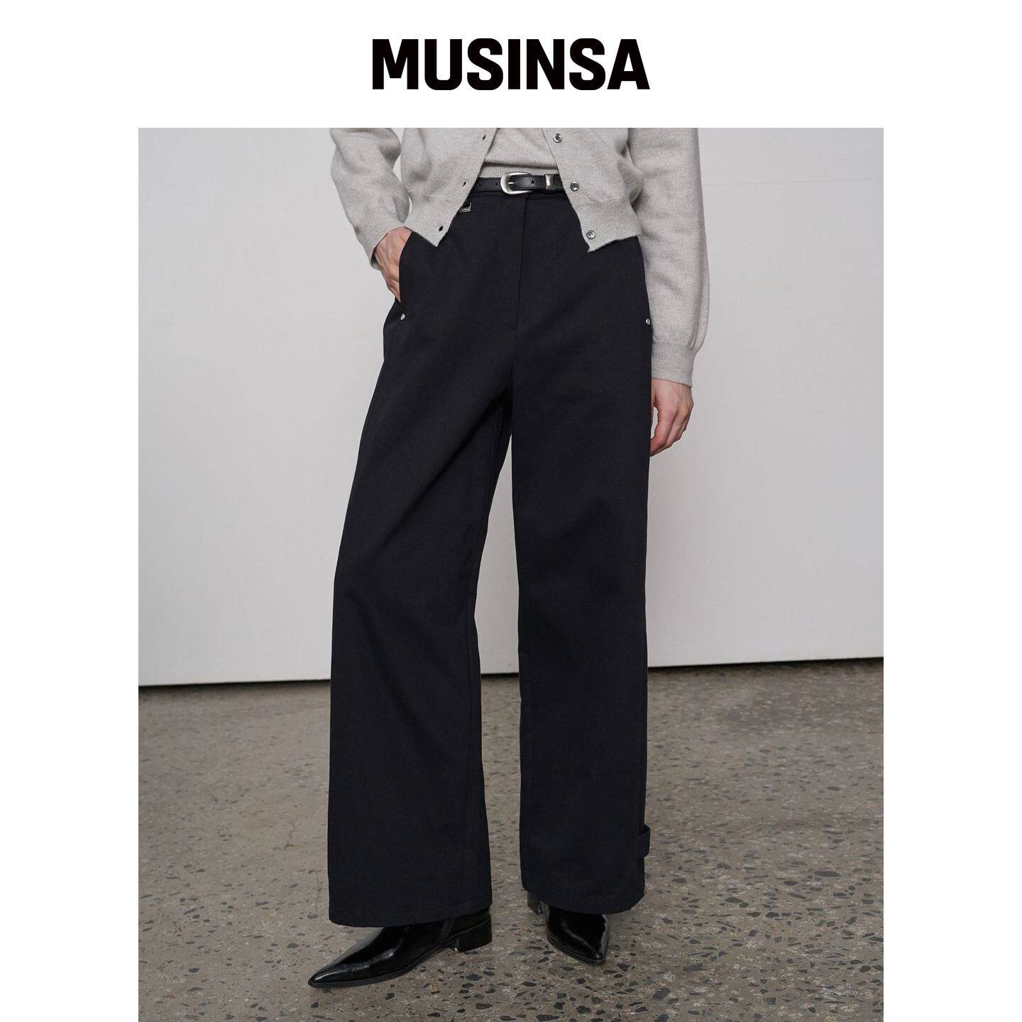 FROMWHERE 切割线棉质裤子黑色 MUSINSA韩国直邮官方正品