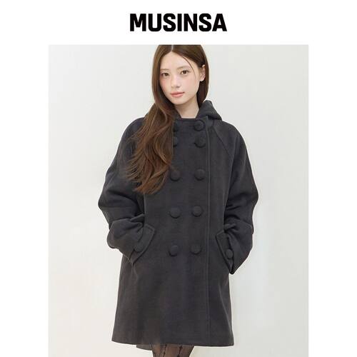 ILLIGO 舒适连帽纽扣外套黑色 MUSINSA韩国官网直邮进口